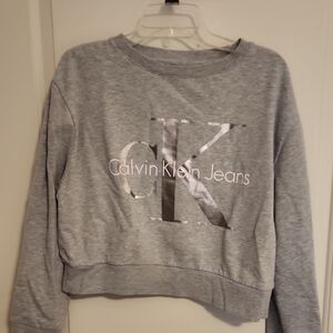 Calvin Klein Heather Gray Cropped Logo Sweatshirt
